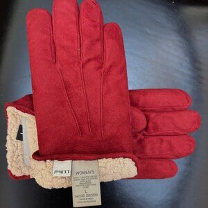 L.L. Bean Town & Field Suede Women’s Red Winter Gloves Sherpa Fleece Lining L